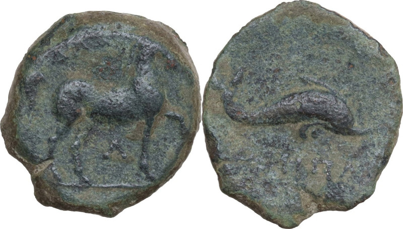 Greek Italy. Northern Apulia, Salapia. AE 20 mm. c. 275-250 BC. Obv. Horse stepp...