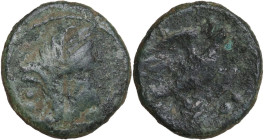 Greek Italy. Northern Apulia, Teate. AE Biunx, c. 225-200 BC. Obv. Female head right, laureate and veiled; behind, two pellets. Rev. Dove flying right...