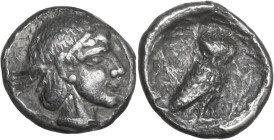 Greek Italy. Northern Lucania, Velia. AR Obol, c. 465-440 BC. Obv. Head of Hyele right. Rev. Owl standing right on olive spray. HN Italy 1267; HGC 1 1...