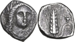 Greek Italy. Southern Lucania, Metapontum. AR Stater, 330-290. Obv. Head of Demeter three-quarters facing right, wearing tiny stephane with rosette an...