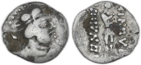 Central Asia, Yuezhi. Kujula Kadphises (50-90 AD). AR Obol, 'Heraus' type, uncertain mint in Tajikistan. Obv. Diademed and draped bust right. Rev. HIA...