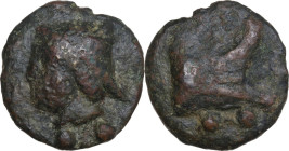 Janus/prow to right libral series. AE Cast Sextans, 225-217 BC. Obv. Head of Mercury left, wearing winged petasus; below, two pellets. Rev. Prow right...