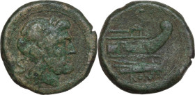 Anonymous Sextantal series. AE Semis, after 211 BC. Obv. Laureate head of Saturn right; behind, S. Rev. Prow right; above, S; below, ROMA. Cr. 56/3. A...
