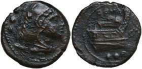 CA series. AE Quadrans. Canusium mint, c. 206-195 BC. Obv. Head of Hercules to right; behind, three pellets. Rev. Prow right; above, ROMA; before, CA ...