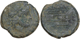 Q. Marcius Libo. AE Semis, c. 148 AD. Obv. Laureate head of Saturn right; behind, S. Rev. Prow right; above, Q·MARC; before, LIBO; in exergue, ROMA. C...