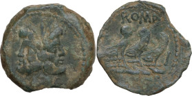 C. Vibius C. f. Pansa. AE As, 90 BC. Obv. Laureate head of Janus, I above. Rev. Three prows right; to right, palm branch; below, traces of legend. Cr....