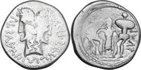Geto-Dacians. AR Denarius, after 78 BC. Geta-Dacian imitation, copying L. Titurius L.f. Sabinus. Obv. Laureate Janiform head; blundered legend around....