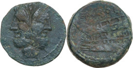 Gargilius, Ogulnius and Vergilius. AE As, c. 86 BC. Obv. Laureate head of Janus, above mark of value I. Rev. Prow left; above [V]ER GAR OG[VL]. Cr. 35...