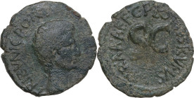 Augustus (27 BC - 14 AD). AE As, Rome mint, 15 BC. Obv. Bare head right. Rev. C PLOTIVS RVFVS [III VI]R AAAFF round large SC. RIC I (2nd ed.) 389. AE....