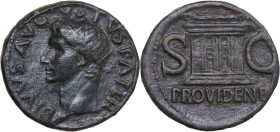 Divus Augustus (died 14 AD). AE As. Struck under Tiberius. Obv. DIVVS AVGVSTVS PATER. Radiate head left. Rev. Altar enclosure with double-panelled doo...