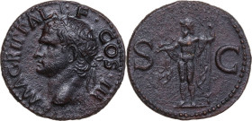 Agrippa (died 12 BC). AE As. Rome mint. Struck under Caligula, 37-41 AD. Obv. M AGRIPPA L F COS III. Head left, wearing rostral crown. Rev. S C. Neptu...