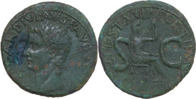 Tiberius (14-37 AD). AE As. Rome mint. Struck 15-16 AD. Obv. [TI CAE]SAR DIVI AVG F AVGV[ST IMP VII]. Bare head left. Rev. PONTIF M[AXIM TRIBVN PO]TES...