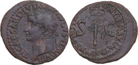 Tiberius (14-37 AD). AE As, Rome mint, 35-36. Obv. TI CAESAR DIVI AVG F AVGVST IMP VIII. Laureate head left. Rev. PONTIF MAX TR POT XXXVII S C. Winged...