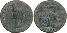 Gaius (37-41). AE Sestertius, c. 37-38. Obv. C CAESAR AVG GERMANICVS PON M TR POT. Laureate head left. Rev. ADLOCVT COH (in exergue). Gaius, bare-head...
