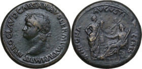 Nero (54-68). AE Sestertius, c. 63 AD. Obv. NERO CLAVD CAESAR AVG GER PM TR P IMP PP. Laureate head left. Rev. ANNONA AVGVSTI CERES SC. Annona standin...