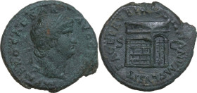 Nero (54-68). AE As, Rome mint, c. 66 AD. Obv. IMP NERO CAESAR AVG GERM. Laureate head right. Rev. PACE P R VBIQ PARTA IANVM CLVSIT SC. Wiew of one fr...