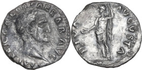 Galba (68-69). AR Denarius. Obv. IMP SER GALBA CAESAR AVG. Laureate head right. Rev. DIVA AVGVSTA. Livia standing left, holding patera and sceptre. RI...