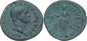 Galba (68-69). AE As, Rome mint. Obv. IMP SER GALBA CAES AVG TR P. Bare head right. Rev. LIBERTAS PVBLICA SC. Libertas standing facing, head left, hol...