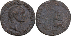 Vespasian (69-79). AE As. Rome mint. Struck 71 AD. Obv. IMP CAES VESPASIAN AVG COS III. Laureate head right. Rev. IVDAEA CAPTA SC. Judaea seated right...