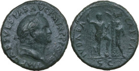 Vespasian (69-79 AD). AE Sestertius, 71 AD. Obv. IMP CAES VESPASIAN AVG PM TR P PP COS III. Laureate head right. Rev. IVDAEA CAPTA SC. Emperor standin...