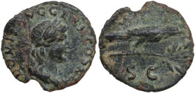 Domitian (81-96). AE Semis, 90-91 AD. Obv. IMP DOMIT AVG GERM COS XI. Laureate and draped bust of Apollo right; laurel branch to right. Rev. Raven sta...