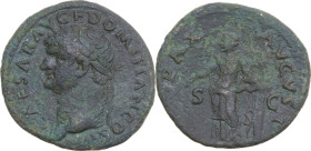 Domitian as Caesar under Vespasian (69-79). AE As, Rome mint, 73-74 AD. Obv. CAESAR AVG F DOMITIAN COS II. Laureate head left. Rev. PAX AVGVST SC. Pax...