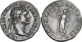 Domitian (81-96). AR Denarius, Rome mint. 93-94. Obv. IMP CAES DOMIT AVG GERM P M TR P XIII. Laureate head right. Rev. IMP XXII COS XVI CENS P P P. Mi...