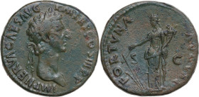 Nerva (96-98). AE Sestertius. Rome mint. Struck AD 97. Obv. IMP NERVA CAES AVG PM TR P COS III PP. Laureate head right. Rev. FORTVNA AVGVST SC. Fortun...