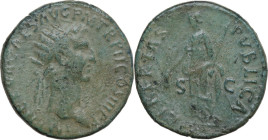 Nerva (96-98). AE Dupondius. Obv. IMP NERVA CAES AVG PM TR P II COS III PP. Radiate head right. Rev. LIBERTAS PVBLICA SC. Libertas standing left, hold...