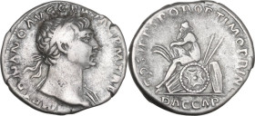 Trajan (98-117). AR Denarius. “Dacia Capta” commemorative, Rome mint, 108-109. Obv. IMP TRAIANO AVG GER DAC P M TR P. Laureate bust right, slight drap...