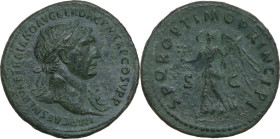 Trajan (98-117). AE As, Rome mint, 103-111 AD. Obv. IMP CAES NERVAE TRAIANO AVG GER DAC P M TR P COS V P P. Laureate bust right with aegis. Rev. S P Q...