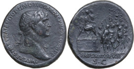 Trajan (98-117). AE Sestertius, 114-117 AD. Obv. IMP CAES NER TRAIANO OPTIMO AVG GER DAC PM TR P COS VI PP. Laureate bust right with drapery on far sh...