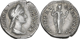 Sabina, wife of Hadrian (died 137 AD). AR Denarius. Rome mint, c. 136-137/8 AD. Obv. SABINA AVGVSTA. Diademed and draped bust right. Rev. VENERI GENET...