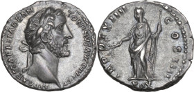 Antoninus Pius (138-161). AR Denarius, Rome mint, 150-151 AD. Obv. IMP CAES T AEL HADR ANTONINVS AVG PIVS P P. Laureate head right. Rev. TR POT XIIII ...