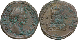 Divus Antoninus Pius (died 161 AD). AE Sestertius, struck under Marcus Aurelius, circa 161 AD. Obv. DIVVS ANTONINVS. Bare head right. Rev. CONSECRATIO...