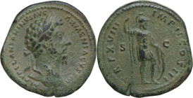 Marcus Aurelius (161-180). AE Sestertius, 163-164 AD. Obv. M AVREL ANTONINVS AVG ARMENIACVS P M. Laureate head right. Rev. TR P XVIII IMP II COS III S...