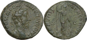 Commodus (177-192). AE As, Rome mint, 184 AD. Obv. M COMMODVS ANTON AVG PIVS. Laureate head right. Rev. TR P VIIII IMP VI COS IIII P P SC. Minerva sta...