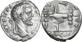 Septimius Severus (193-211). AR Denarius, Rome mint, 193-194. Obv. IMP CAE L SEP SEV PERT AVG. Laureate head right. Rev. LEG I ADIVT TR P COS. Legiona...