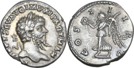 Septimius Severus (193-211). AR Denarius, Laodicea ad Mare mint, 198-200. Obv. L SEPT SEV AVG IMP XI PART MAX. Laureate head right. Rev. COS III P P. ...