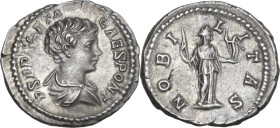 Geta as Caesar (198-209). AR Denarius, Rome mint, 200-202 AD. Obv. P SEPT GETA CAES PONT. Bare-headed, draped and cuirassed bust right. Rev. NOBILITAS...