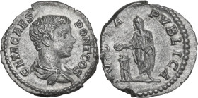 Geta as Caesar (198-209). AR Denarius, Rome mint, 203-208 AD. Obv. GETA CAES PONT COS. Bare-headed, draped and cuirassed bust right. Rev. VOTA PVBLICA...