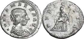 Julia Maesa, grandmother of Elagabalus (died 225 AD). AR Denarius, 218-222 AD. Obv. IVLIA MAESA AVG. Draped bust right. Rev. PVDICITIA. Pudicitia, dra...