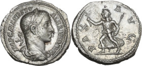 Severus Alexander (222-235). AR Denarius, 222-228. Obv. IMP C M AVR SEV ALEXAND AVG. Laureate, draped and cuirassed bust right. Rev. PAX AVG. Pax runn...