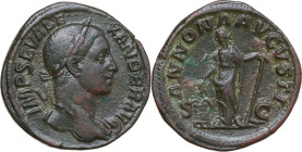 Severus Alexander (222-235). AE Sestertius. Roma mint. Obv. IMP SEV ALEXANDER AVG. Laureate bust right, with slight drapery on left shoulder. Rev. ANN...
