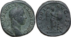 Severus Alexander (222-235). AE Sestertius, Rome mint. Obv. IMP SEV ALEXANDER AVG. Laureate bust right, with slight drapery on left shoulder. Rev. VIC...