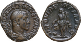 Maximinus I (235-238). AE Sestertius. Rome mint, 235-236 AD. Obv. IMP MAXIMINVS PIVS AVG. Laureate, draped and cuirassed bust right. Rev. PROVIDENTIA ...