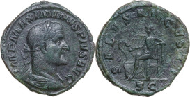 Maximinus I (235-238). AE Sestertius, Rome mint, 235-236 AD. Obv. IMP MAXIMINVS PIVS AVG. Laureate, draped and cuirassed bust right. Rev. SALVS AVGVST...