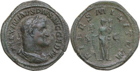 Maximinus I (235-238). AE Sestertius. Rome mint, 236-238 AD. Obv. MAXIMINVS PIVS AVG GERM. Laureate, draped and cuirassed bust right. Rev. FIDES MILIT...