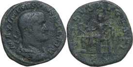 Maximinus I (225-238). AE Sestertius, Rome mint. Obv. MAXIMINVS PIVS AVG GERM. Laureate, draped and cuirassed bust right. Rev. [SA]LVS AVGVSTI SC. Sal...