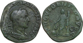 Gordian II Africanus (238 AD). AE Sestertius. Obv. IMP [CAES M] ANT GORDIANVS AFR AVG. Laureate, draped and cuirassed bust right, seen from behind. Re...